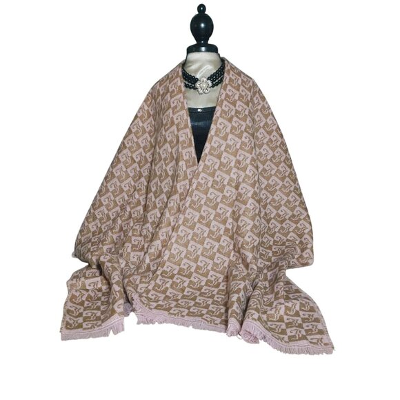 Juicy Couture Shawl Wrap Cover Up Beige Pink Logo Monogrammed Fringe Soft Blend - Picture 16 of 16